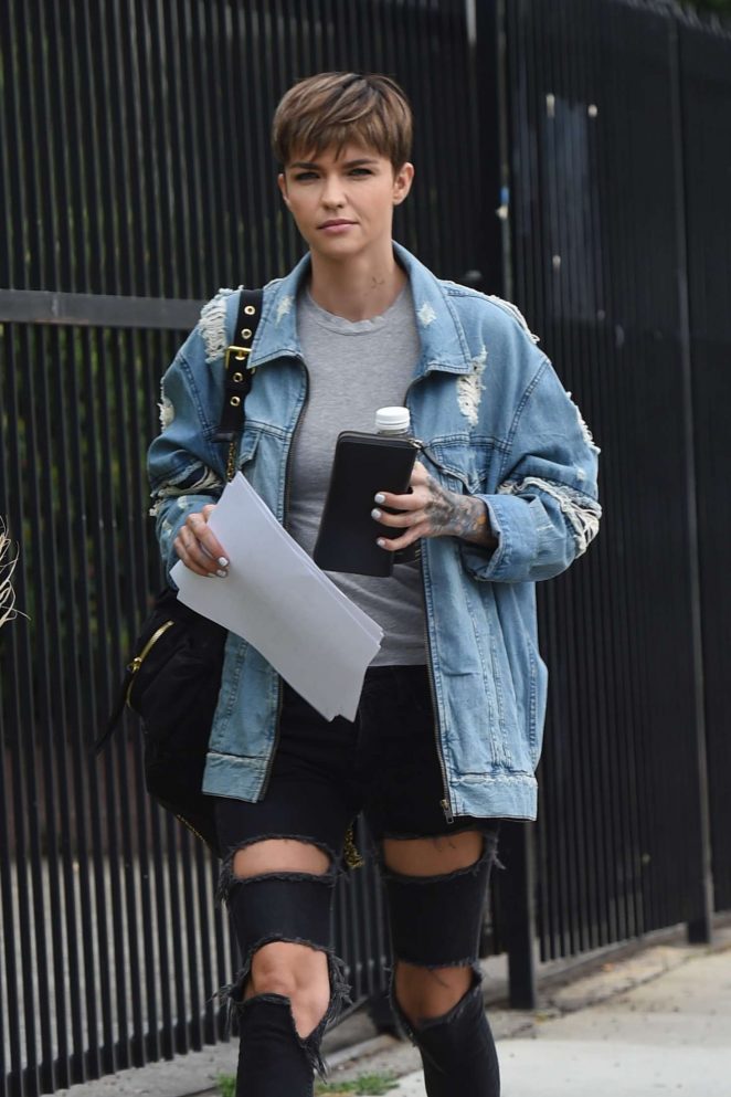 Ruby Rose in Ripped Jeans - Heading to a movie studio in LA