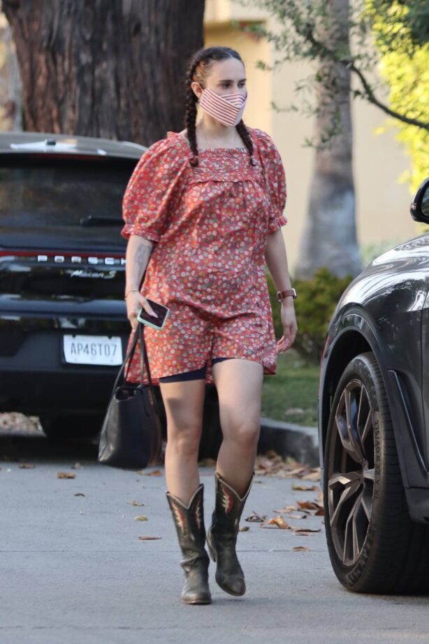Rumer Willis - in a floral print dress and cowboy boots in West Hollywood