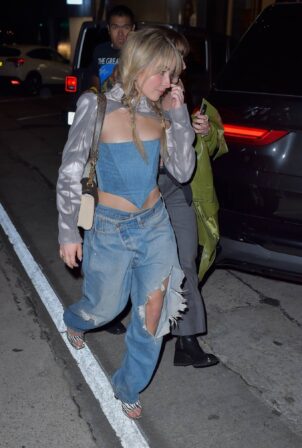 Sabrina Carpenter - In a double denim ensemble at Craig's in West Hollywood