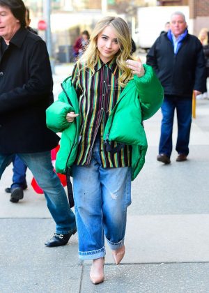 Sabrina Carpenter in Green Jacket - Out and about in NYC
