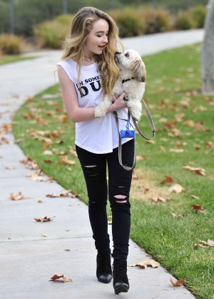 Sabrina Carpenter - Walking her dog in Burbank