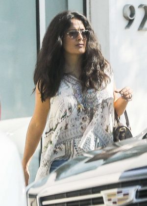 Salma Hayek - Leaving a hair salon in Beverly Hills