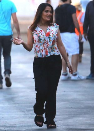 Salma Hayek on set 'How to Be a Latin Lover' in Los Angeles