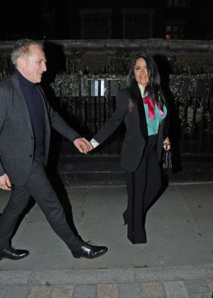 Salma Hayek with her husband at Chiltern Firehouse in London