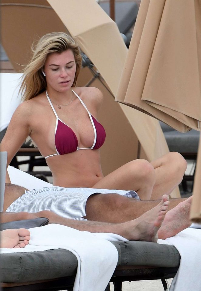 Samantha Hoopes in Red Bikini on the Beach in Miami