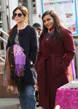 Sandra Bullock and Mindy Kaling on the set of 'Oceans 8' in New York
