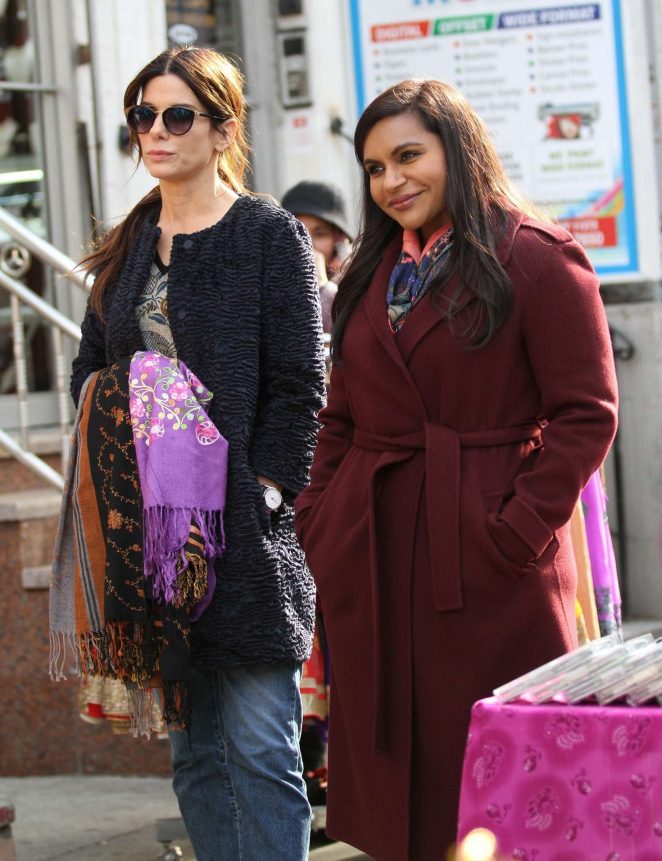 Sandra Bullock and Mindy Kaling on the set of 'Oceans 8' in New York