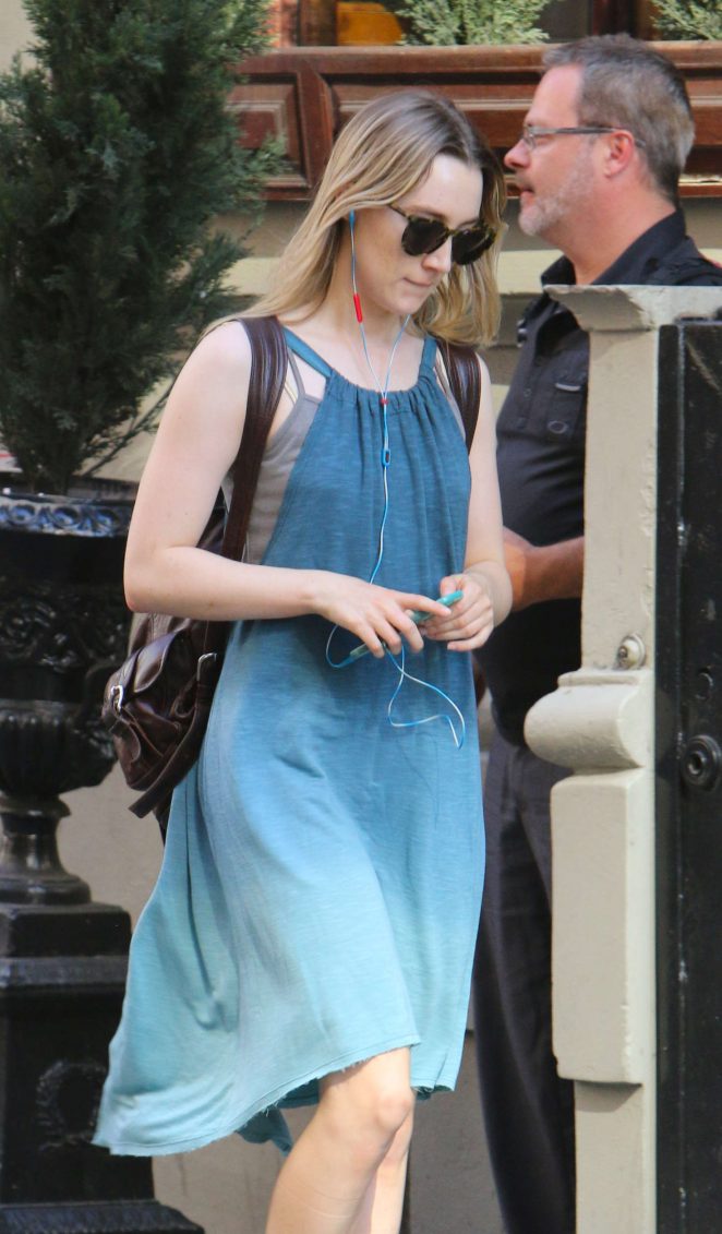 Saoirse Ronan in Blue Dress Out in New York City