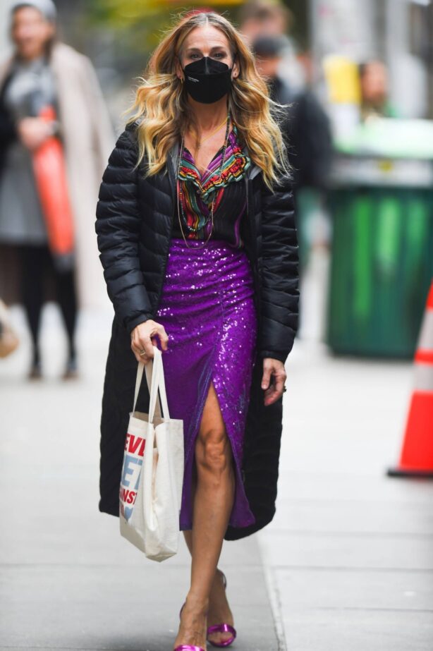 Sara Jessica Parker - In a colorful ensemble seen after filming 'And Just Like That' in New York