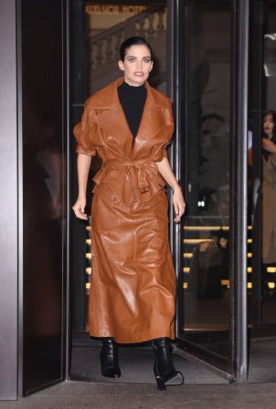 Sara Sampaio - In a brown leather trench coat during Milan Fashion Week