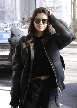 Sara Sampaio in Black Outfit out in Milan