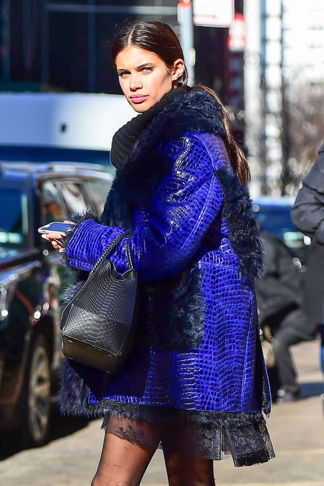 Sara Sampaio in Blue Jacket out in New York