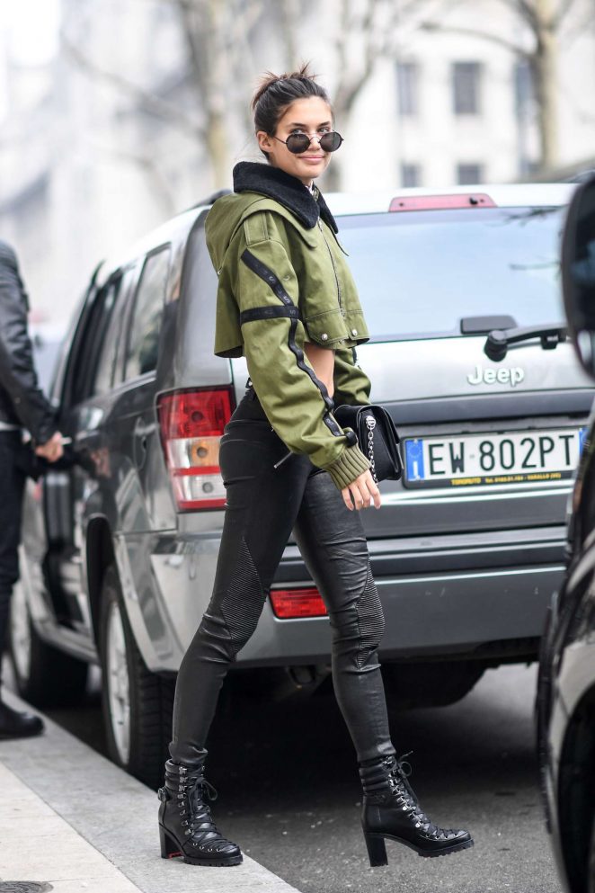 Sara Sampaio in Leather Pants out in Milan