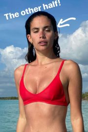 Sara Sampaio in Red Bikini on the beach in Tulum