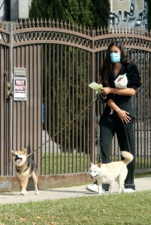 Sara Sampaio - Walk two of her dogs near her home in Los Angeles