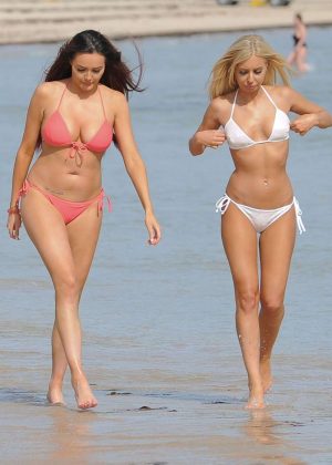 Sarah Goodhart and Holly Rickwood in Bikini on the beach in Ibiza