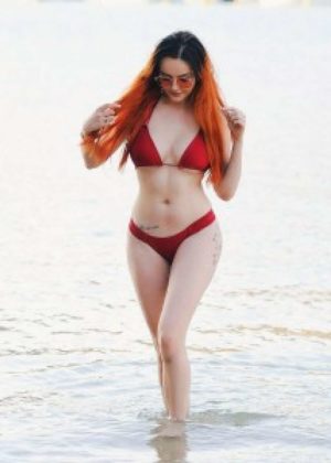Sarah Goodhart in Red Bikini on the beach in Tenerife