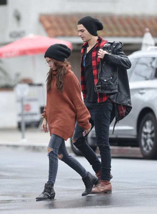 Sarah Hyland and Wells Adams at a cafe in Los Angeles