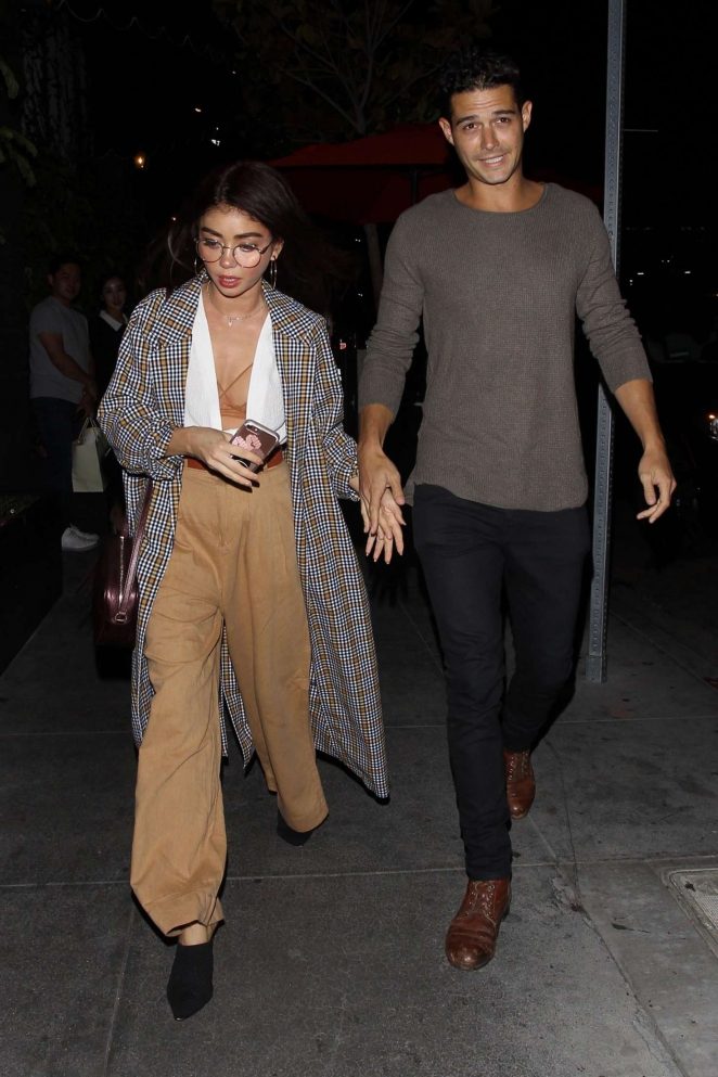 Sarah Hyland and Wells Adams at Beauty & Essex in Hollywood