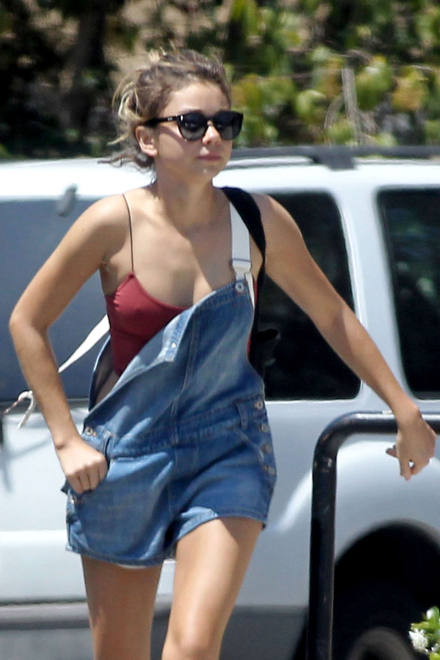 Sarah Hyland in Jeans Shorts Shopping in LA.