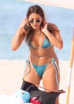 Sarah Kohan in Blue Bikini on the beach in Miami