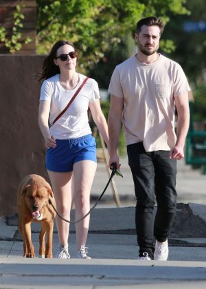 Sarah Ramos and boyfriend Matt Spicer with his dog in Los Angeles