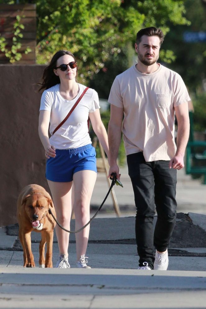 Sarah Ramos and boyfriend Matt Spicer with his dog in Los Angeles