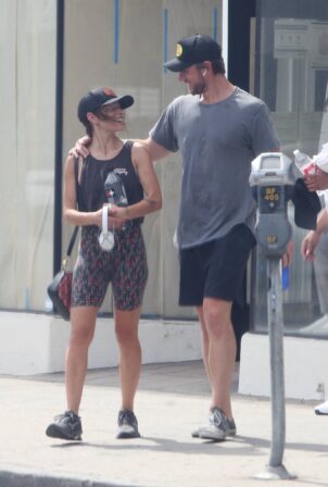 Sarah Shahi - Spotted with Adam Demos arriving at the gym in Los Angeles
