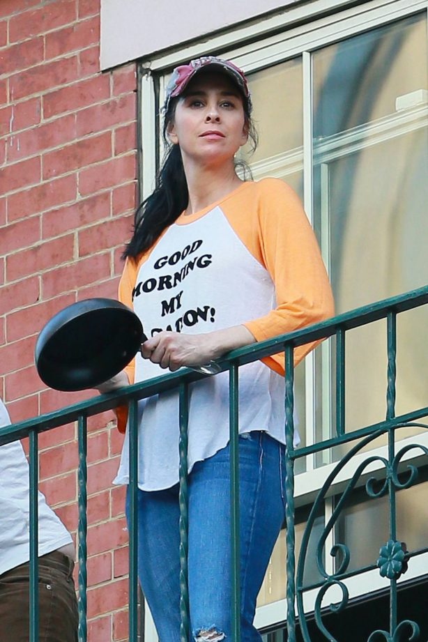 Sarah Silverman - Cheering essential workers from her fire escape in New York