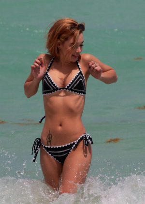 Sarah Snyder in Black Bikini on Miami Beach
