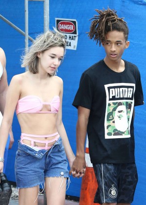 Sarah Snyder and Jaden Smith on the beach in Miami