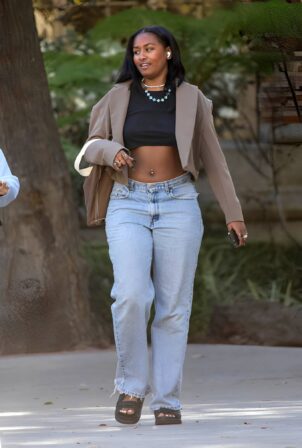 Sasha Obama - In a cropped black t-shirt as she ran errands in Los Angeles