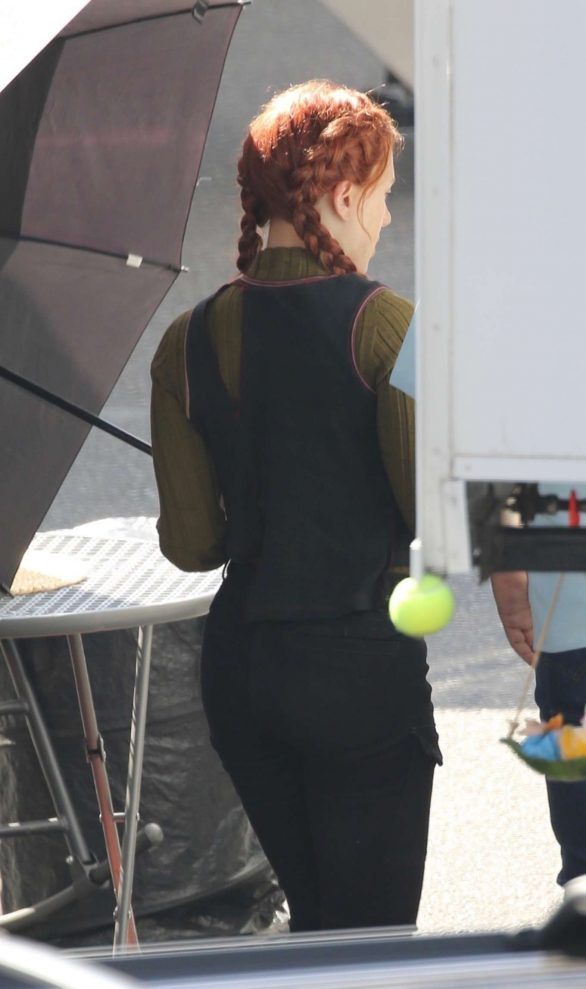 Scarlett Johansson - seen filming for her solo Marvel movie 'Black Widow' in Los Angeles