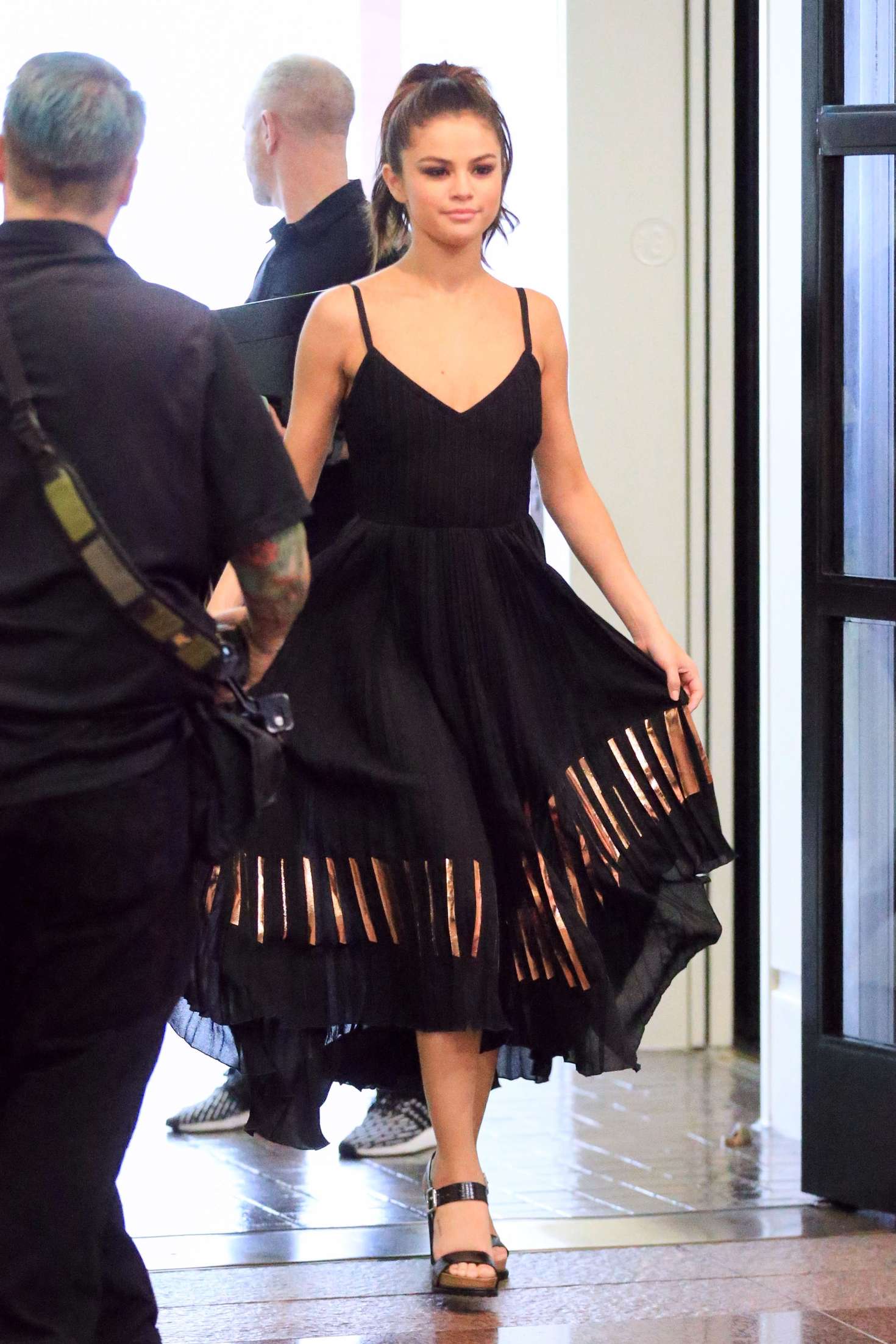 Selena Gomez in Black Dress at Radio Disney Studios -08 | GotCeleb