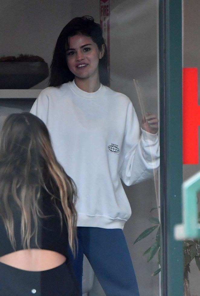 Selena Gomez in Blue Tights - Leaving a pilates studio in West Hollywood