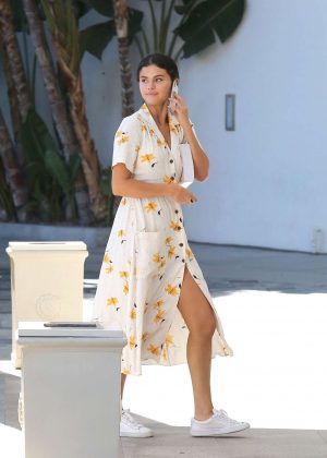 Selena Gomez in Floral Print Dress - Out in Orange County