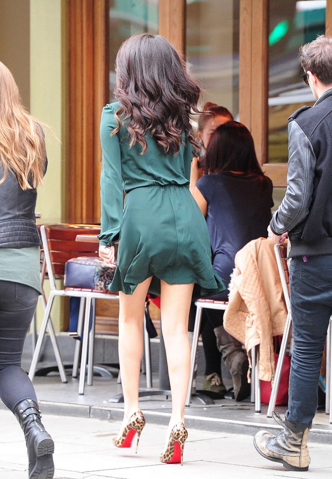 Selena Gomez in Green Dress Out in London