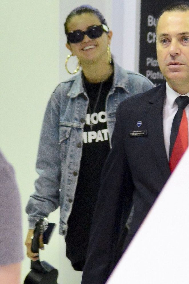 Selena Gomez in Jeans Jacket at Airport in Sydney