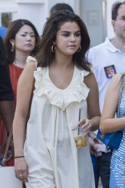 Selena Gomez in Long Beige Dress with her friends in Capri