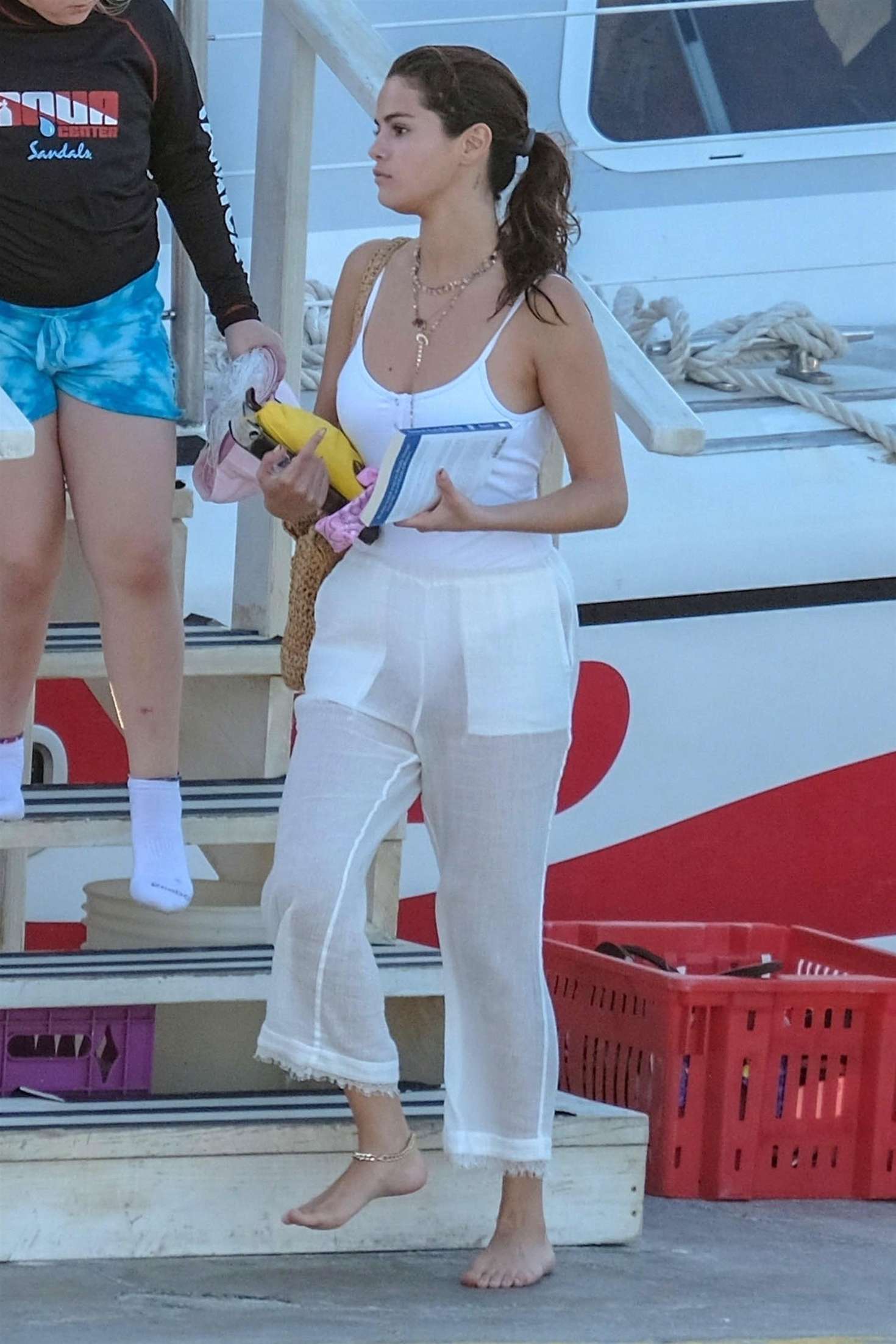 Selena Gomez 2018 : Selena Gomez in White Swimsuit and Pants -11