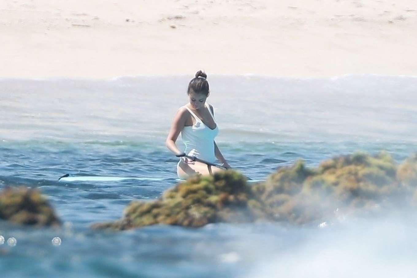Selena Gomez 2019 : Selena Gomez in White Swimsuit Paddleboarding-02