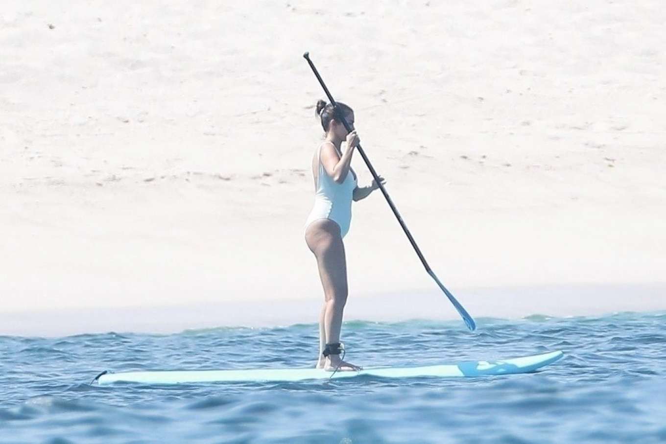 Selena Gomez 2019 : Selena Gomez in White Swimsuit Paddleboarding-10