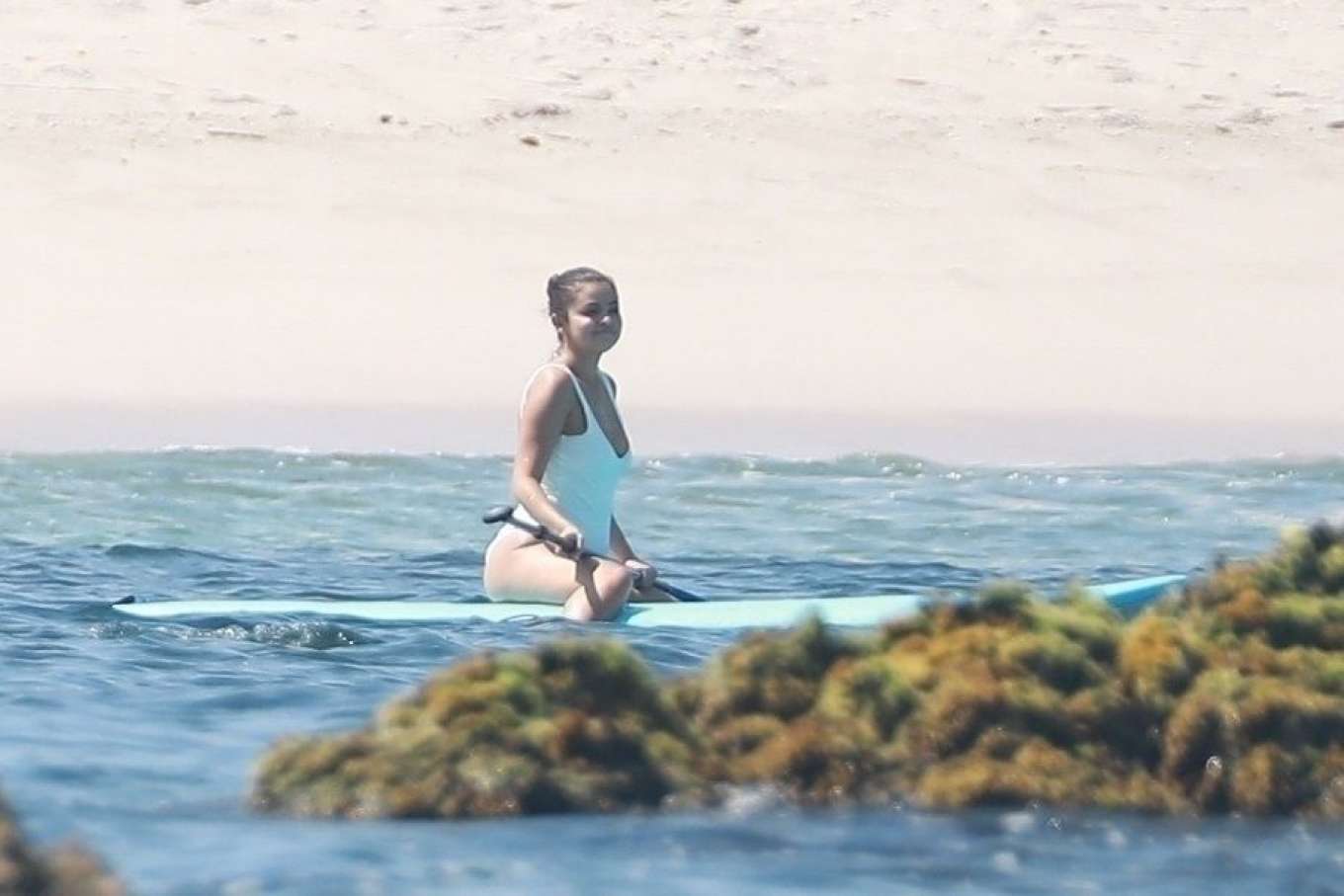 Selena Gomez 2019 : Selena Gomez in White Swimsuit Paddleboarding-61