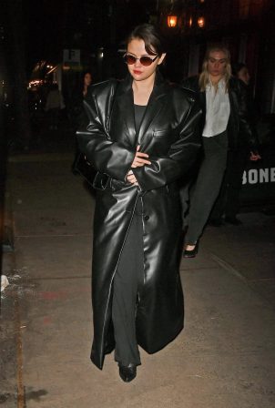 Selena Gomez - Leaving Carbone in a black leather coat in New York