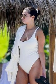 Selena Gomez - Wear White Swimsuit at a Beach in Punta Mita - Mexico