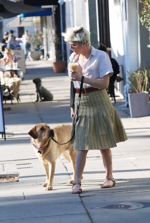 Selma Blair - Heads to Alfred Coffee with her adorable service dog in Los Angeles