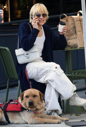 Selma Blair - In a long blue trench coat and white cargo pants in Los Angeles