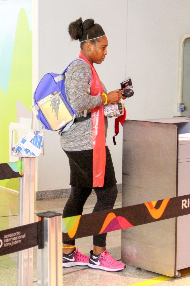 Serena Williams in Tights return home from Rio