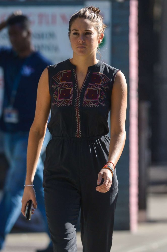 Shailene Woodley in Black Jumpsuit out in Manhattan
