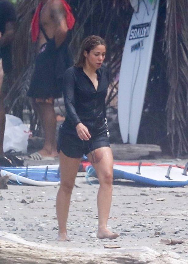 Shakira - Seen after wiping out during a surf instruction in Costa Rica